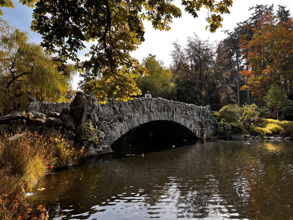 Angie on a bridge in Beacon Hill Park